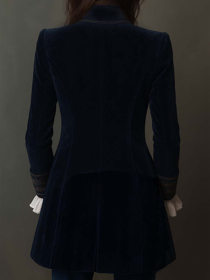 Erica | Long Vintage Velvet Jacket with Embroidery