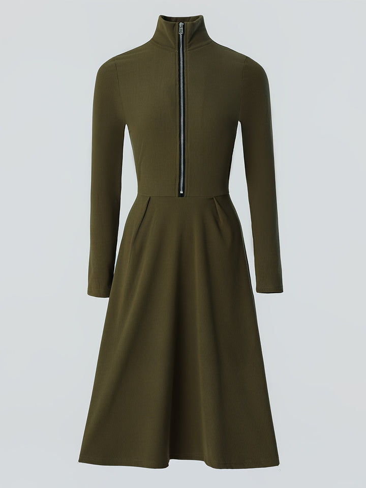 ZINNIA | ZIPPERED LONG SLEEVE DRESS WITH STRETCH FABRIC