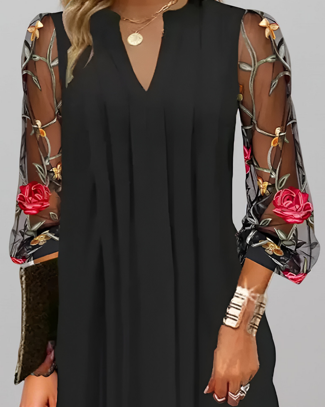 Julia – Embroidered Sleeve Midi Dress
