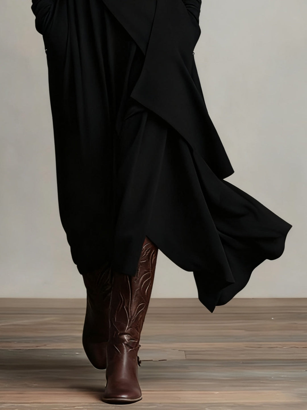 Irene | High-neck Asymmetrical Pleated Dress