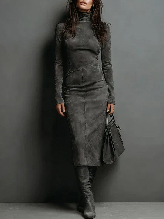 SELWYNNE | HIGH-NECK SUEDE MAXI DRESS