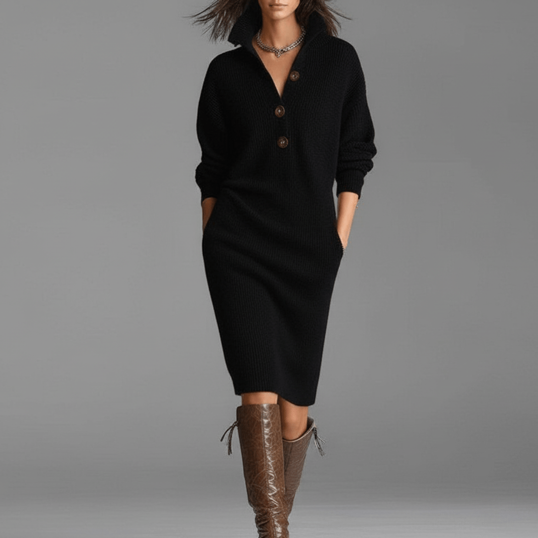Elisse™ | Elegant Winter Dress with Buttons